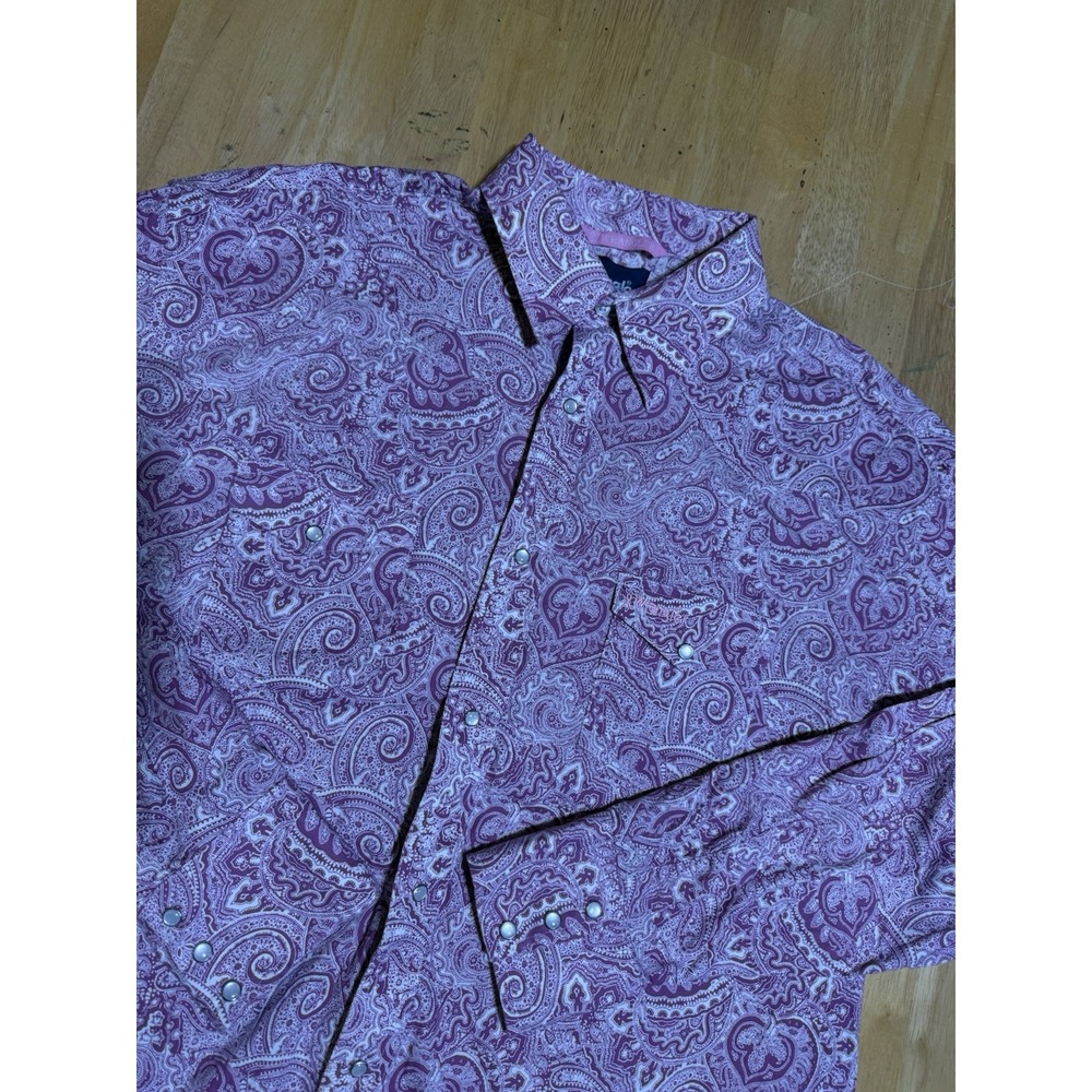 Wrangler Men's XL Western Shirt Pearl Snap Pink Paisley Long Sleeve Cowboy